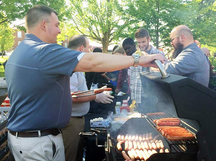 Grilling hot dogs and burgers